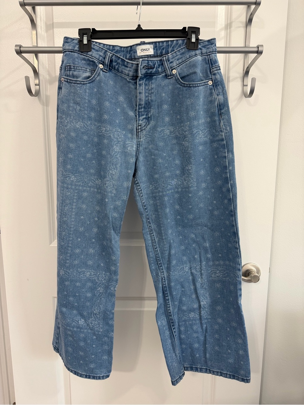 ONLY Medium Blue Paisley-Print Wide Leg Jeans